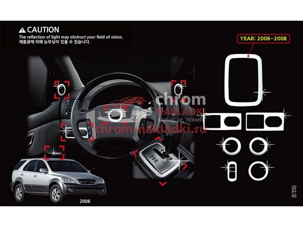 Молдинги интерьера хромированные Kia New Sorento I 2006-2008