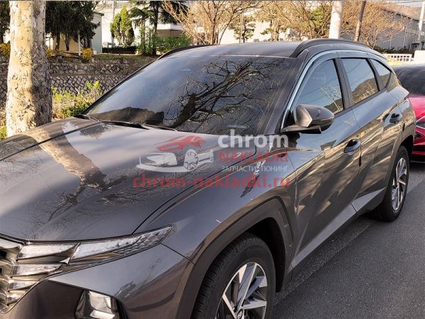 Дефлекторы (ветровики) окон с хром молдингом из 6 штук для Hyundai Tucson NX4 2021-2024