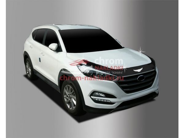 Дефлектор капота (Мухобойка) из 3 частей на Hyundai Tucson TL 2015-2020