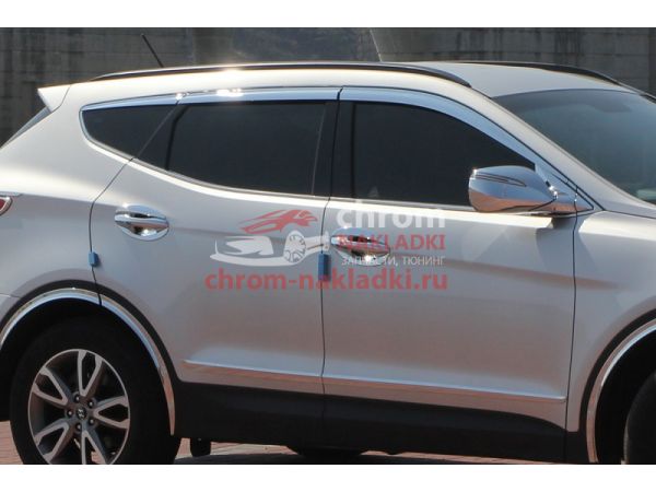 Дефлекторы (ветровики) окон хромированные из 6 частей для Hyundai Santa Fe DM 2012-2018