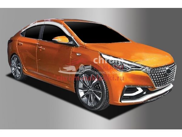 Дефлекторы (ветровики) окон хромированные из 6+4 частей для Hyundai Solaris 2017-2021