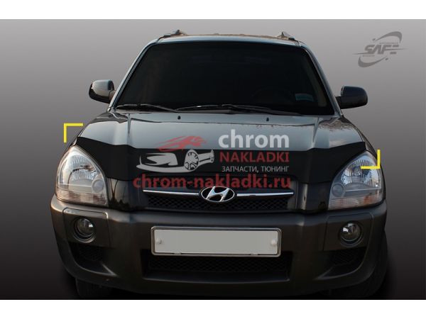 Дефлектор капота (Мухобойка) темный Hyundai Tucson 2003-2008