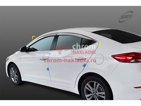 Дефлекторы (ветровики) окон с хром из 8 шт для Hyundai Elantra Avante 2016-2020