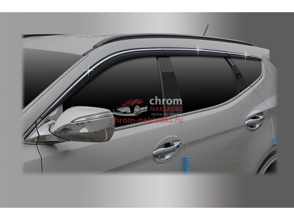 Дефлекторы (ветровики) окон с хром молдингом из 6 частей для Hyundai Santa Fe DM 2012-2018