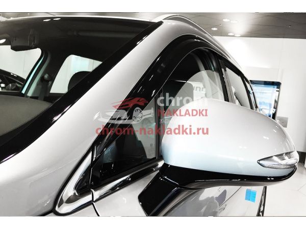 Дефлекторы (ветровики) окон черные 6 штук Hyundai Santa fe TM 2019-2024